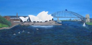 The finished painting without frame of the Sydney Harbour painting I "didn't finish" in 2007